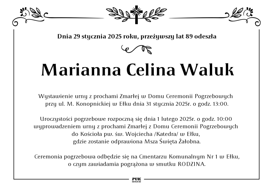 Marianna Celina Waluk - nekrolog